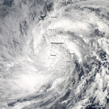 NASA Visible Earth: Super Typhoon Haiyan Surges Across the Philippines