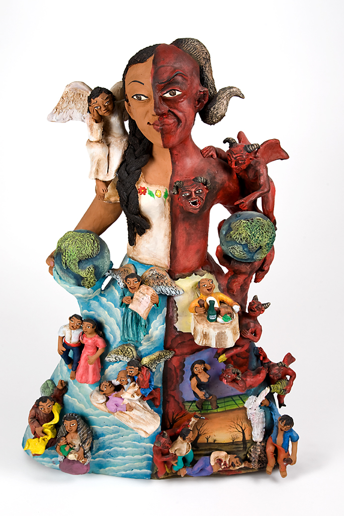 Good and evil figure by Demetrio Garcia Aguilar of the Aguilar family of Ocotlán de Morelos, Oaxaca Mexico | commons.wikimedia.org | Friends of Oaxacan Folk Art