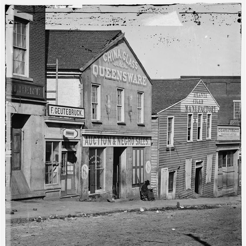 …These photographs are of Sherman in Atlanta, September-November, 1864. After three and a half months of incessant maneuvering and much hard fighting, Sherman forced Hood to abandon the munitions center of the Confederacy… ['Auction & Negro Sales,' Whitehall Street] | Library of Congress Prints and Photographs Division Washington, D.C. 20540 USA | Date Created/Published: 1864