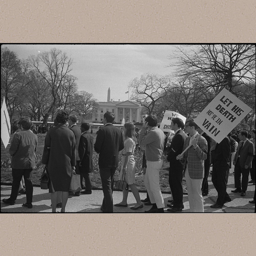 Demonstrators with signs, one reading 'Let his death not be in vain', in front of the White House, after the assassination of Martin Luther King, April, 1968 | Library of Congress Prints and Photographs Division Washington, D.C. 20540 USA | Trikosko, Marion S., photographer | Date Created/Published: [1968 April]
