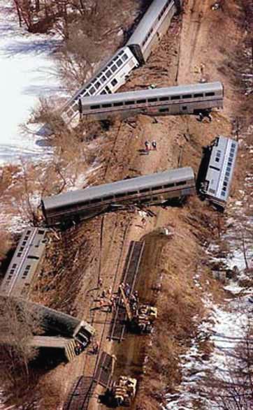 Report 143 of the Major Fires Investigation Project | Amtrak Tram Derailment |NODAWAY, IOWA |MARCH 17, 2001 | Aerial view of wreckage